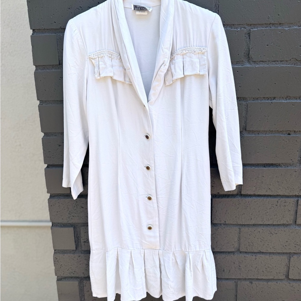 American Vintage White Ruffle Button-Down Mini Dress
